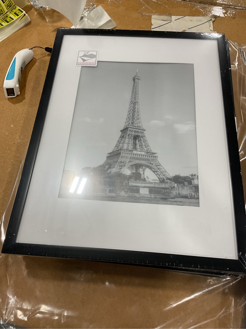 Condition photo showing New/Like New for upsimples 12x16 picture frame set of 5, display pictures 8.5x11 with mat or 12 x 16 without, wall gallery poster frames, black black 12x16