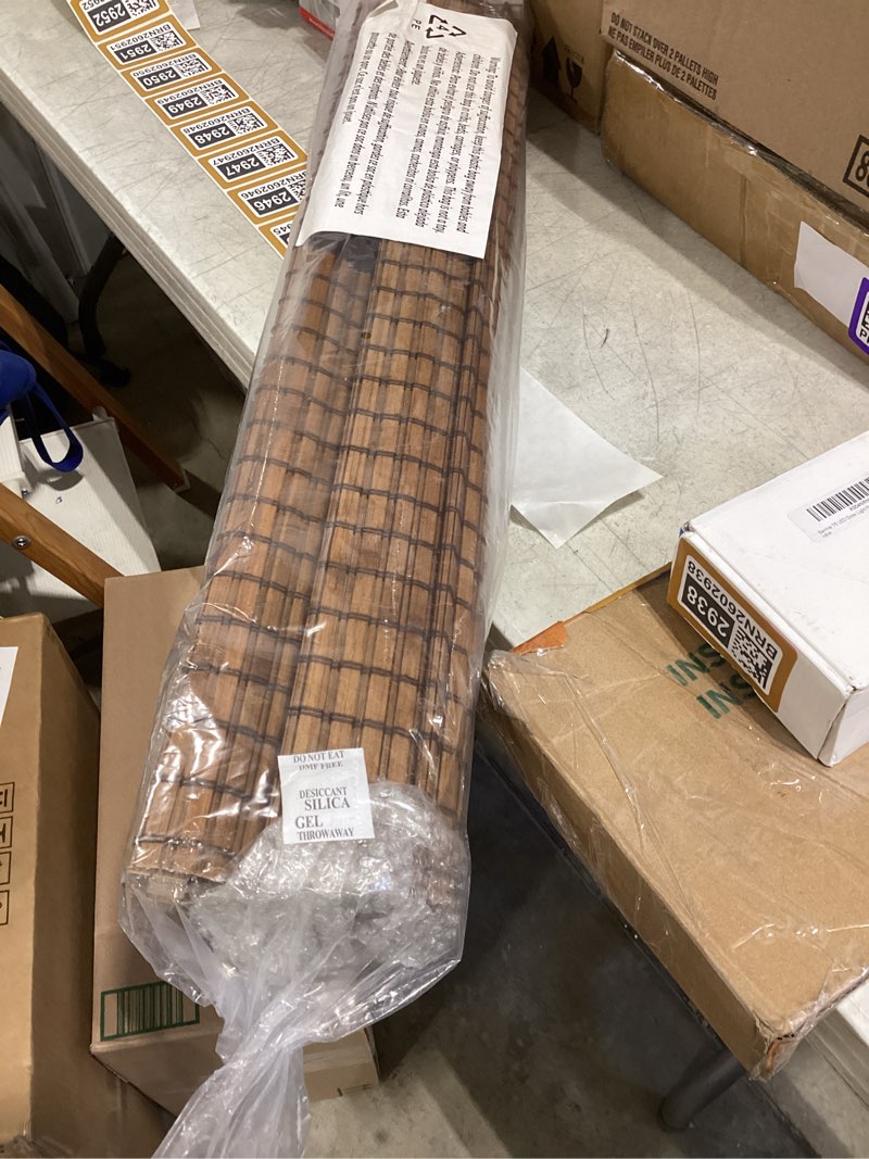 Condition photo showing Good Condition for cordless woven wood roman shades, sizes 20 to 72 wide and 24 to 72 high, ashbury camel