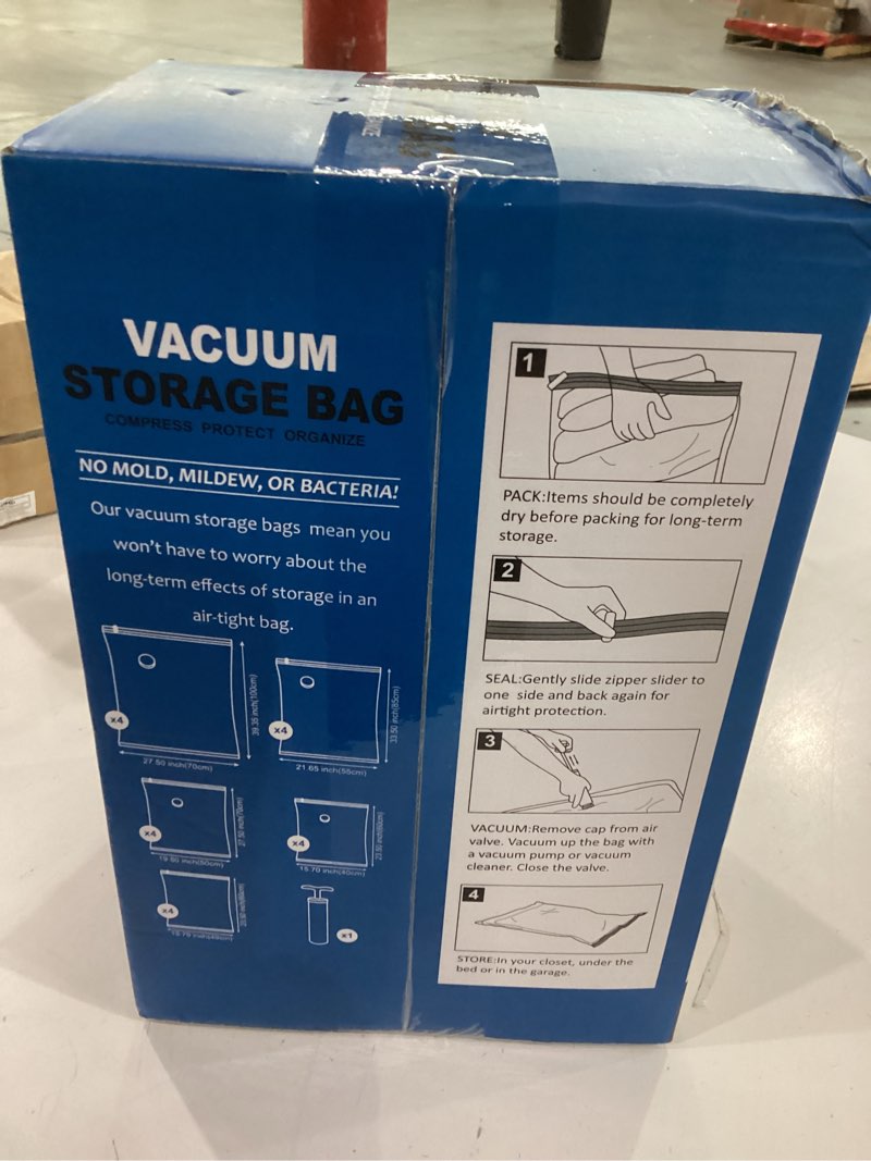 Condition photo showing New/Like New for Cozy Essential 20 Pack Vacuum Storage Bags, Space Saver Bags (4 Jumbo/4 Large/4 Medium/4 Small/4 Roll) Compression for Comforters and Blankets, Pillow, Bedding, Sealer Clothes Storage