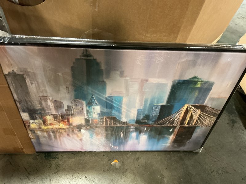 Condition photo showing New/Like New for anolyfi skyline framed textured canvas wall art for living room, modern aesthetic painting, large framed wall art for hallway bedroom dining room office home decor, 48\\\\\\\"x24\\\\\\\" 48\\\\\\\"l x 24\\\\\\\"w 3d wood frame