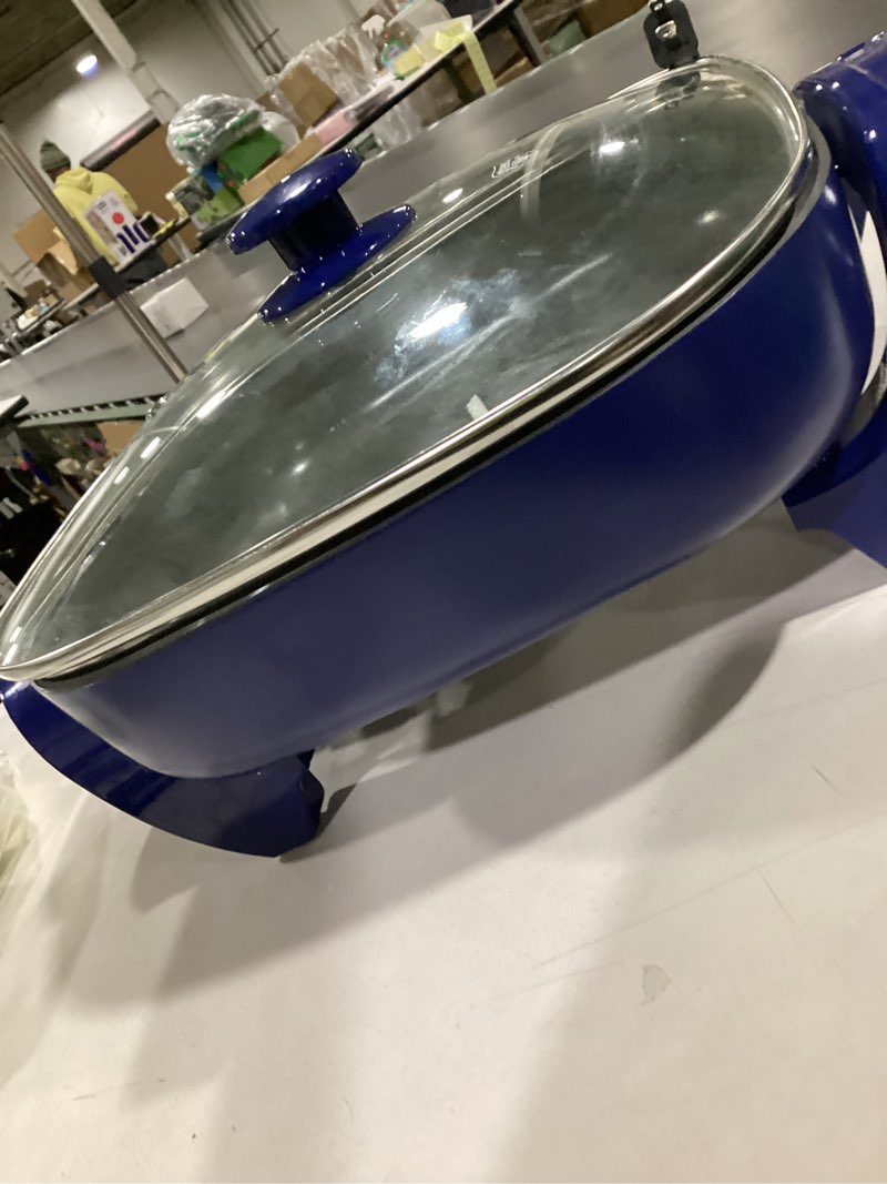 Condition photo showing Good Condition for GreenLife 12" 5QT Square Electric Skillet, Glass Vented Lid, Ceramic PFAS-Free Nonstick Coated Interior, Adjustable Temperature Control, Cool Touch Handles, Quick Even Heating, Scratch Resistant, Blue Night Blue 5QT Skillet