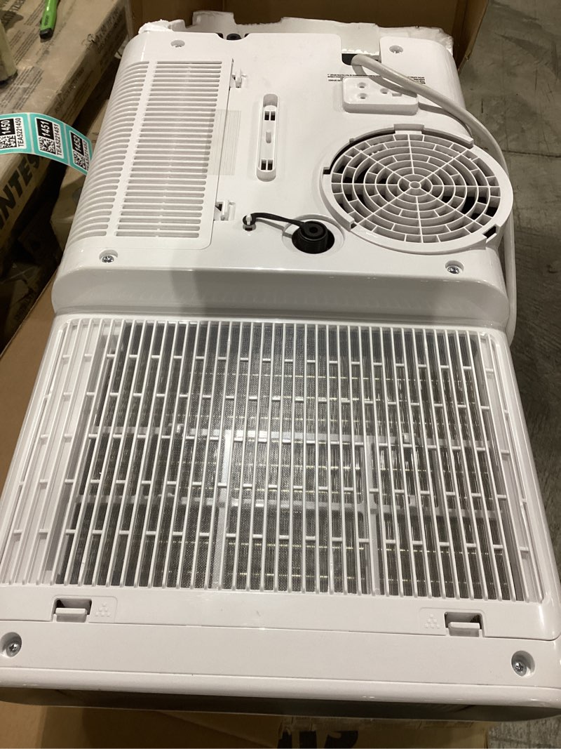 Condition photo showing As Is for midea 8,000 btu smart portable ac cools up to 350 sq. ft. with remote, 3-speeds, washable filter, digital display in white