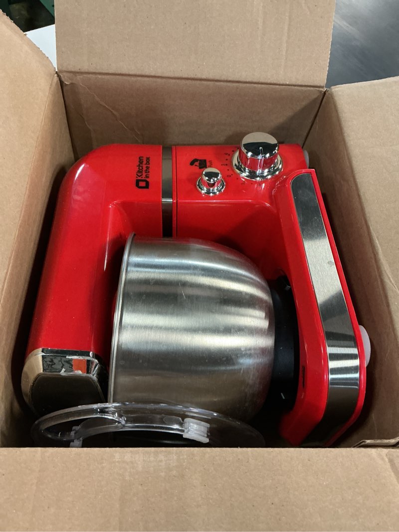 Condition photo showing As Is for Stand Mixer, Kitchen in the box 3.2Qt Small Electric Food Mixer,6 Speeds Portable Lightweight Kitchen Mixer for Daily Use with Egg Whisk,Dough Hook,Flat Beater (Red)