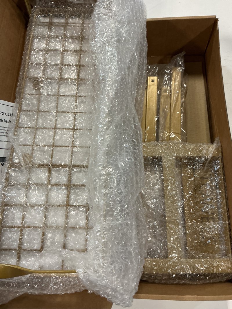 Condition photo showing As Is for Towel Racks for Bathroom - Wall Mounted Metal Rack with Wood Plank, Bathroom Storage Organizer, Towel Holder Stores 6 Large Rolled Towels Easily, Gold and Size XL 31" Gold XL (31")