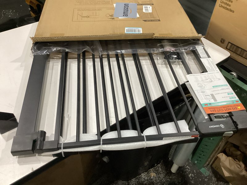 Condition photo showing New/Like New for comomy 36" extra tall baby gate for stairs and doorways - fits 29.5" to 48.8" wide openings, auto close extra wide dog gate for house, pressure mounted easy walk through pet with door, black