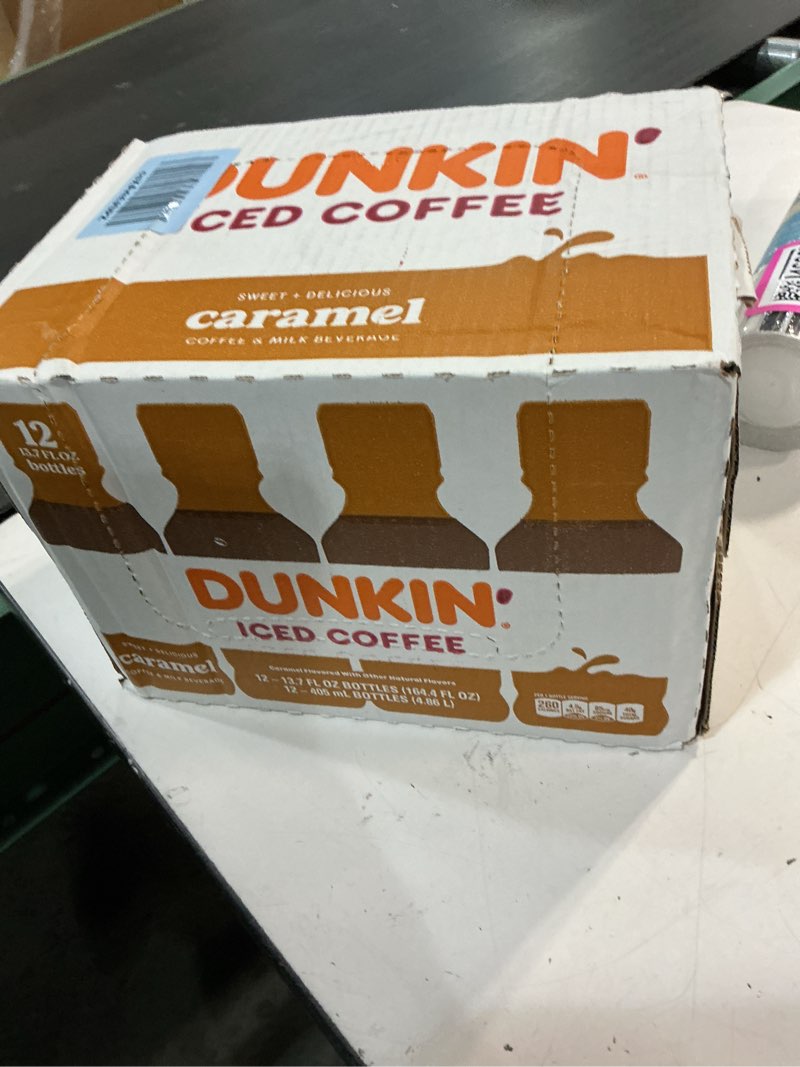 Condition photo showing New/Like New for ((dec/14/26))dunkin' caramel iced coffee bottle, 13.7 fl oz, 12 pack caramel 13.7 fl oz (pack of 12)