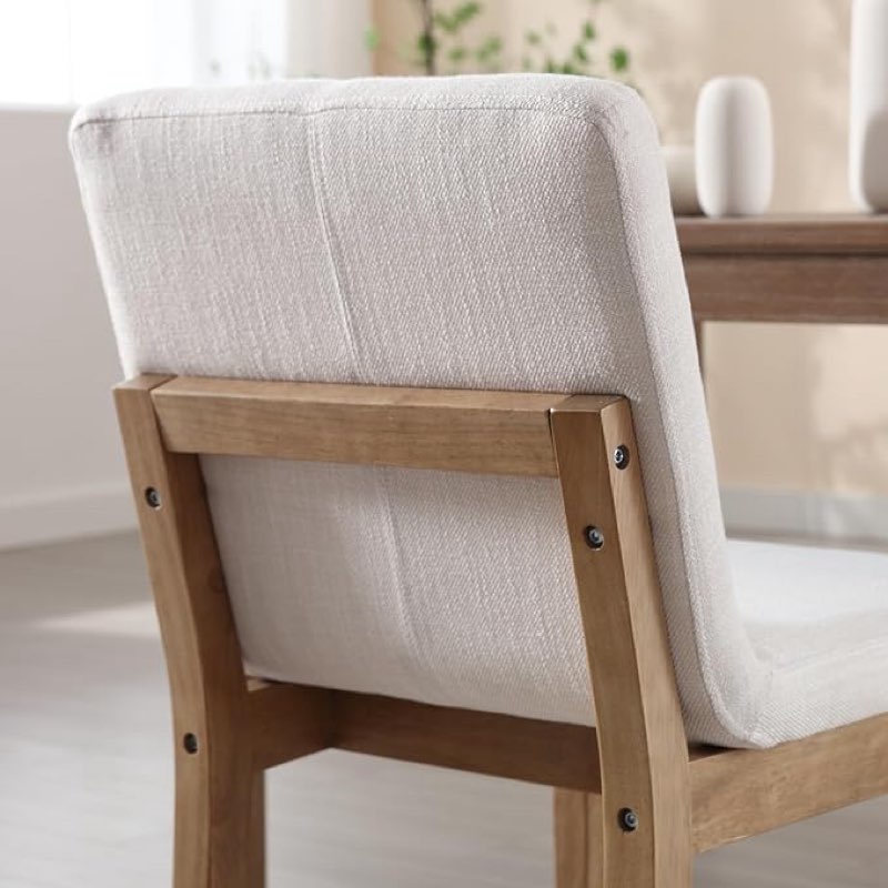 Modern Upholstered Dining Chairs With Backrest, With Solid Wood  Beige with Black legs  set of 2 