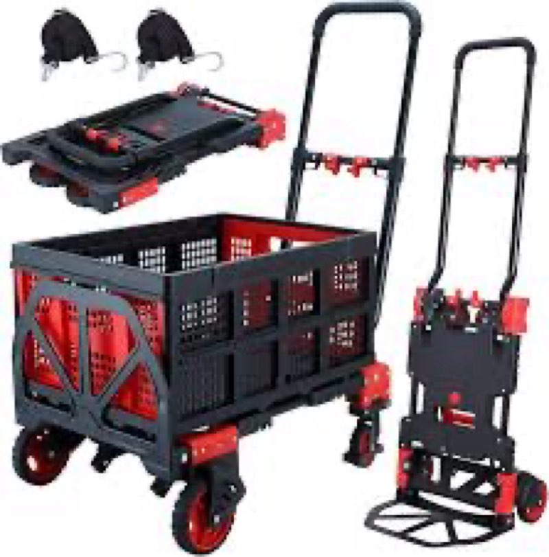 2 in 1 Hand Truck Dolly with Folding Basket,Folding Hand Truck Heavy Duty 330lbs Capacity,Foldable H