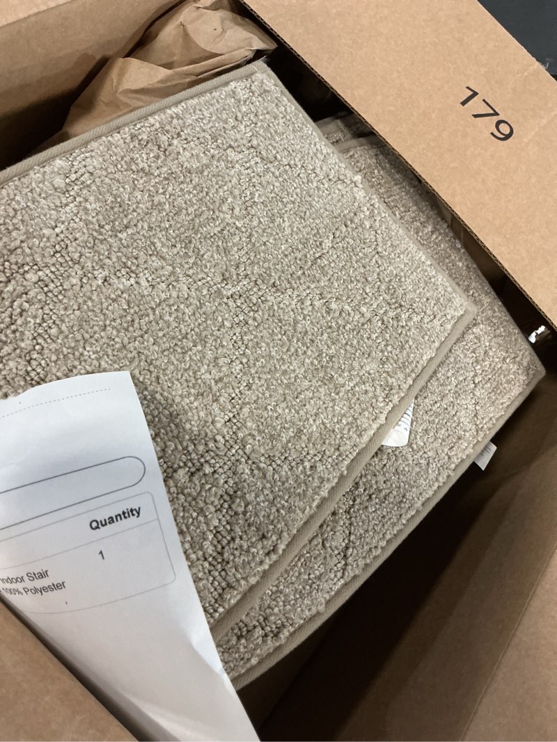Condition photo showing Good Condition for COSY HOMEER Edging Stair Treads Non-Slip Carpet Mat 28inX9in Indoor Stair Runners for Wooden Steps, Edging Stair Rugs for Kids and Dogs, 100% Polyester TPE Backing (15pc, Beige) Beige 28 x 9 inches (15 pieces)