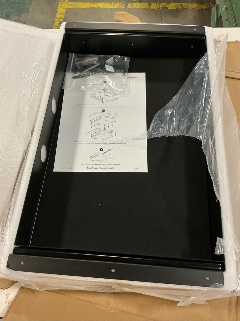 Condition photo showing Good Condition for Under Desk Drawer Slide Out Attachment - Carbon Steel Undermount Table Drawer with Cable Management, Pull Out Add-On Storage for Office & Standing Desks (21.5" x 14" x 2.8") X-Large Drawer