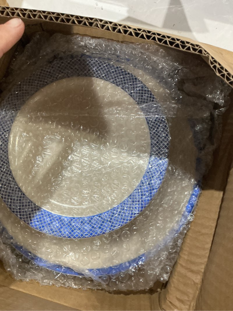 Condition photo showing Good Condition for blue plastic plates,blue disposable plates include 10.25inch dinner plates & 7.5 inch dessert/salad plates for graduation/wedding/birthday holiday party decorations blue/white