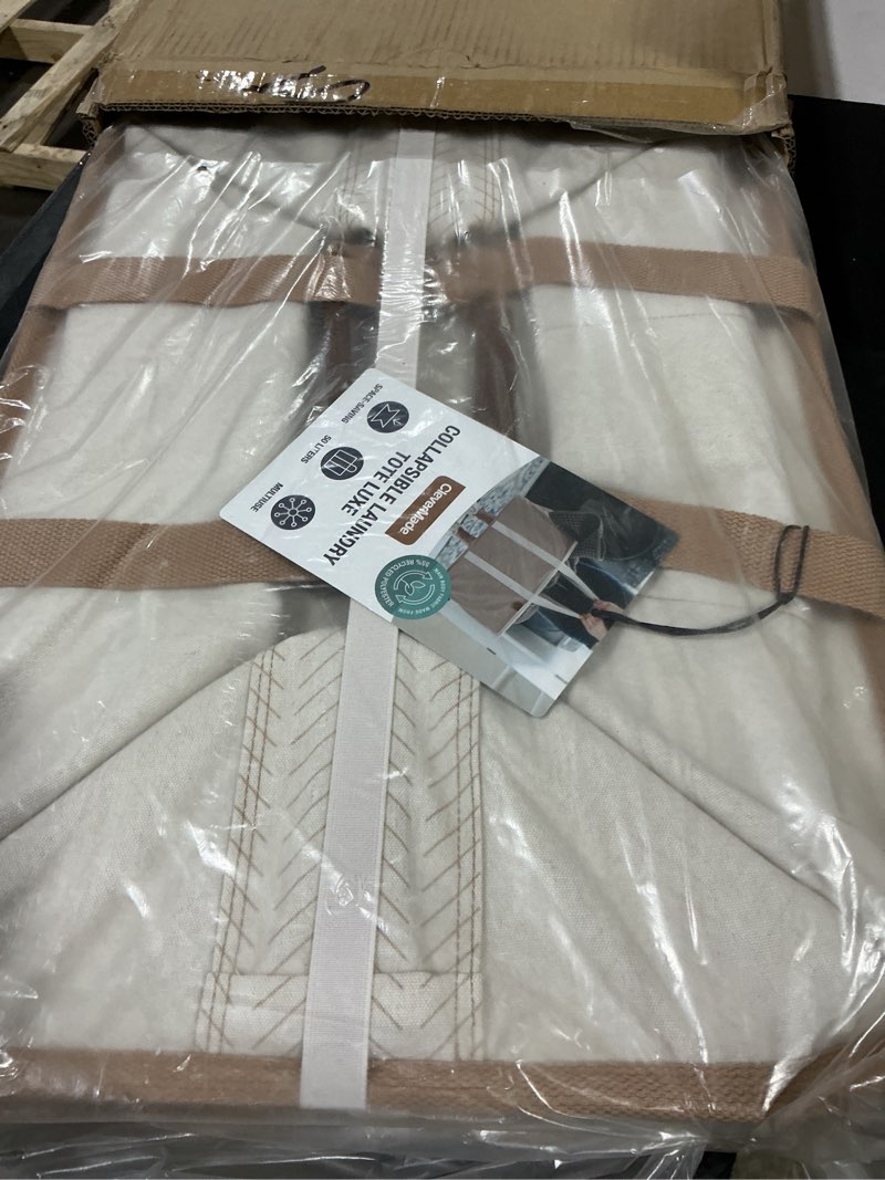 Condition photo showing New/Like New for CleverMade Collapsible Laundry Tote - LUXE Cream Herringbone 2Pack 50L -Foldable Storage Organization Container Clothes Laundry Room Storage Solution Biege (LUXE) - Pack of 2