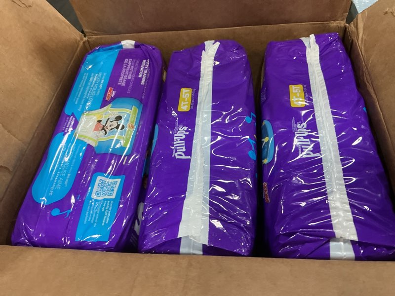 Condition photo showing New/Like New for pull-ups boys' potty training pants, size 4t-5t training underwear (38-50 lbs), 99 count (3 packs of 33), packaging may vary 4t-5t 99