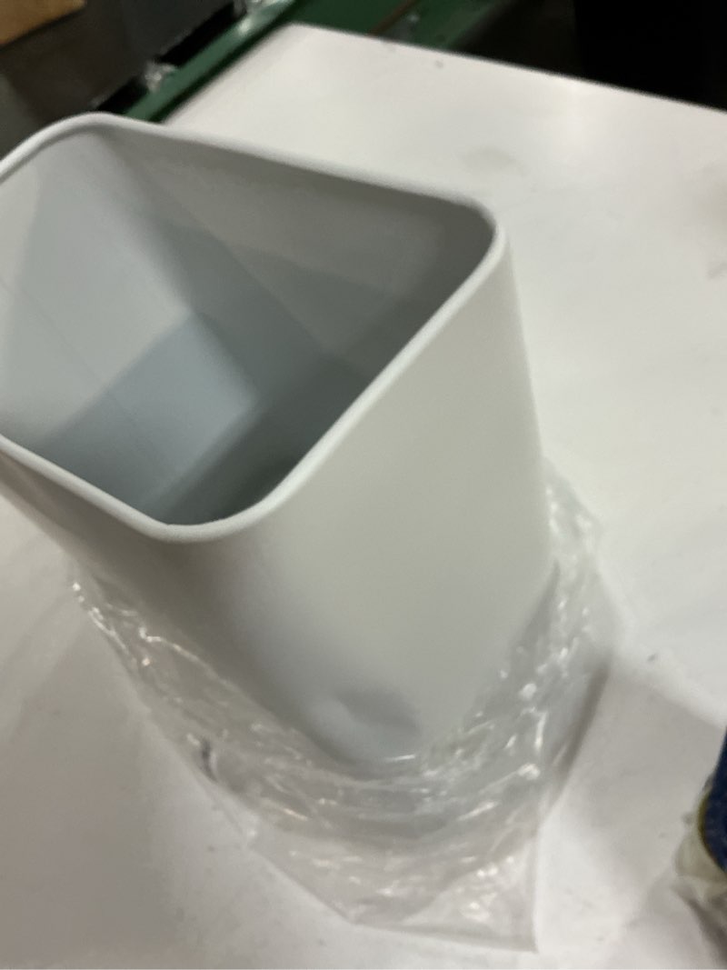 Condition photo showing As Is for tipgo small metal trash can, 2.1 gallon slim trash can for bathroom, wastebasket garbage bin for bedroom, office, kitchen, under sink (white)