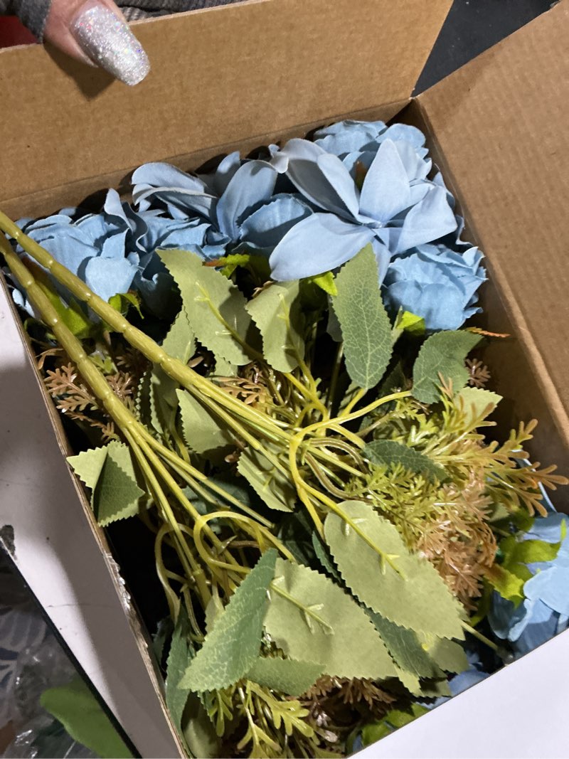 Condition photo showing Good Condition for riceshoot 8 bundles blue artificial lily rose flowers wedding flower bouquet realistic silk flowers faux lily and rose for wedding centerpieces flower arrangement home decor
