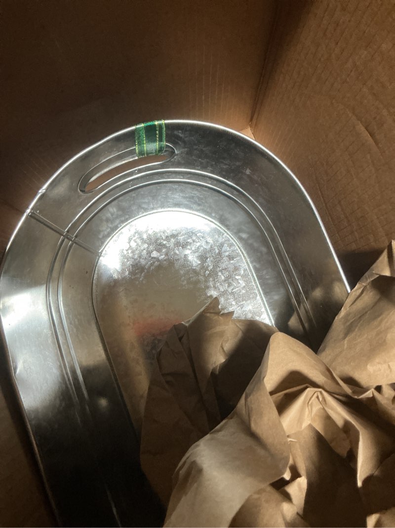 Condition photo showing As Is for 4 Pack Galvanized Tub 3.1 Gallon Ice Bucket Large Metal Drink Buckets for Parties Beer Beverage Tub with Carry Handles for Champagne Cocktails Wine Cooling for Mimosa Bar Supplies