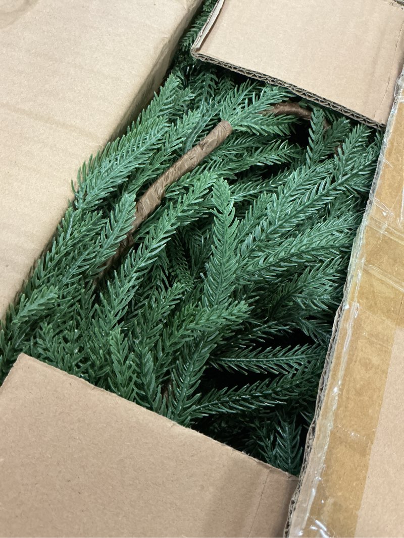 Condition photo showing As Is for 2 Pcs 6FT Norfolk Pine Garland (12FT Total): Real Touch Artificial Christmas Greenery with 120 Branches, Premium Decor for Mantle, Table, Wall, Indoor/Outdoor(Dark Green) (6 FT)