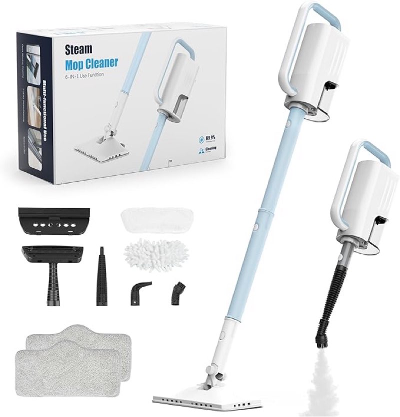 6 in1 rotated steam mop cleaner with 2 modes ?detachable steam mops for floor, laminate floor, tiles cleaning?lake blue?