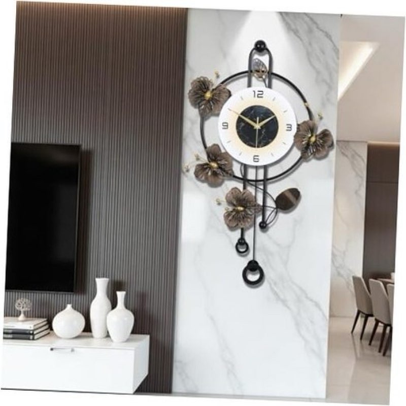 Wall Clock, Silent Quartz Movement Battery Operated with Pendulum, Oversized Metal Modern Large Wall