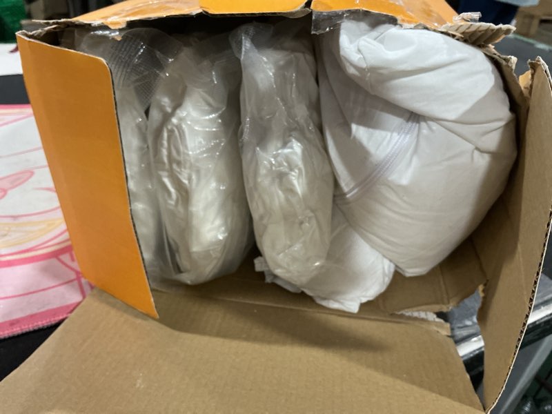 Condition photo showing As Is for Artscope Synthetic Down Pillow Insert, 18x18 Down Alternative Throw Pillow Insert. Ultra Soft Fluffy Sleeping Pillow with 100% Cotton Cover, Decorative Pillows Set of 4-White. White 18x18 Inch (Pack of 4)