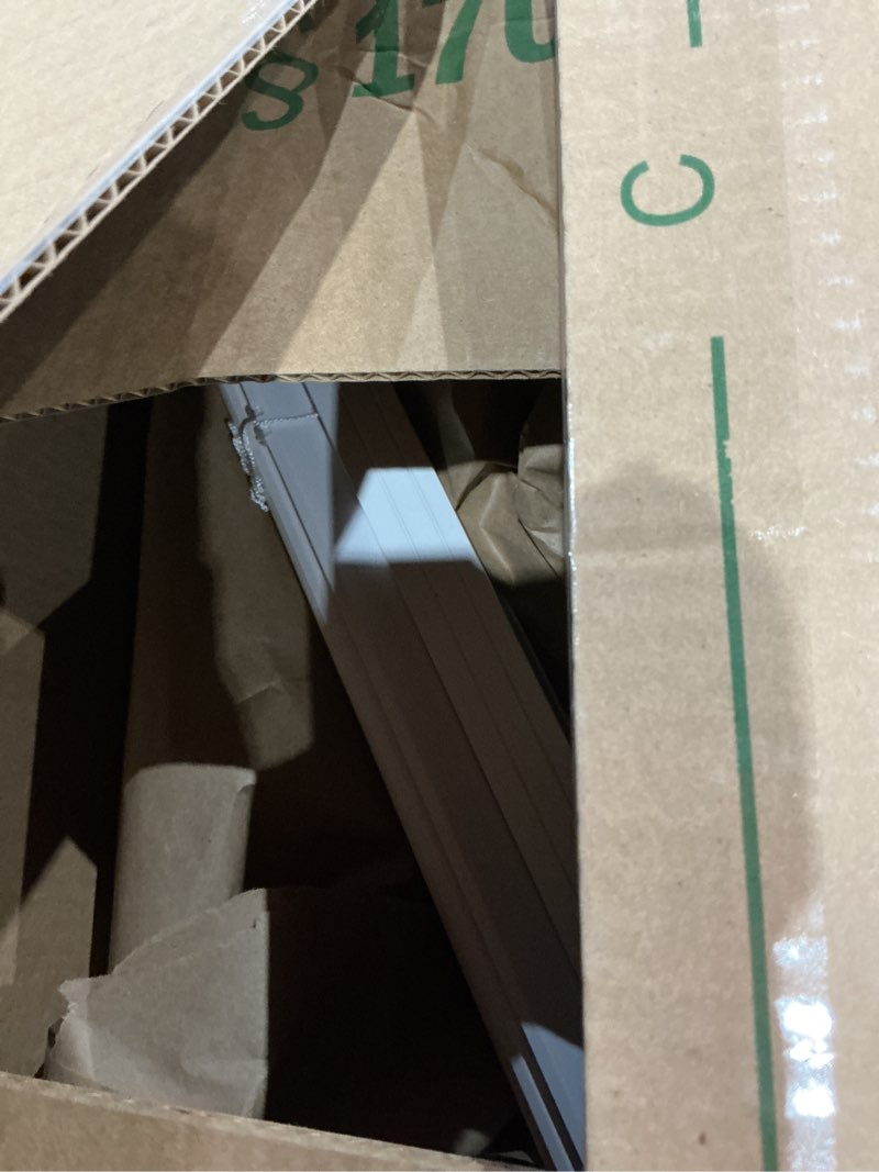 Condition photo showing As Is for cordless vinyl mini l blinds 20" w x 36" h, 1" slat white horizontal windows l blind for door, shades, camper, light filtering, interiors, arrive 1/2 inch narrower indoor 20"w x 36"h