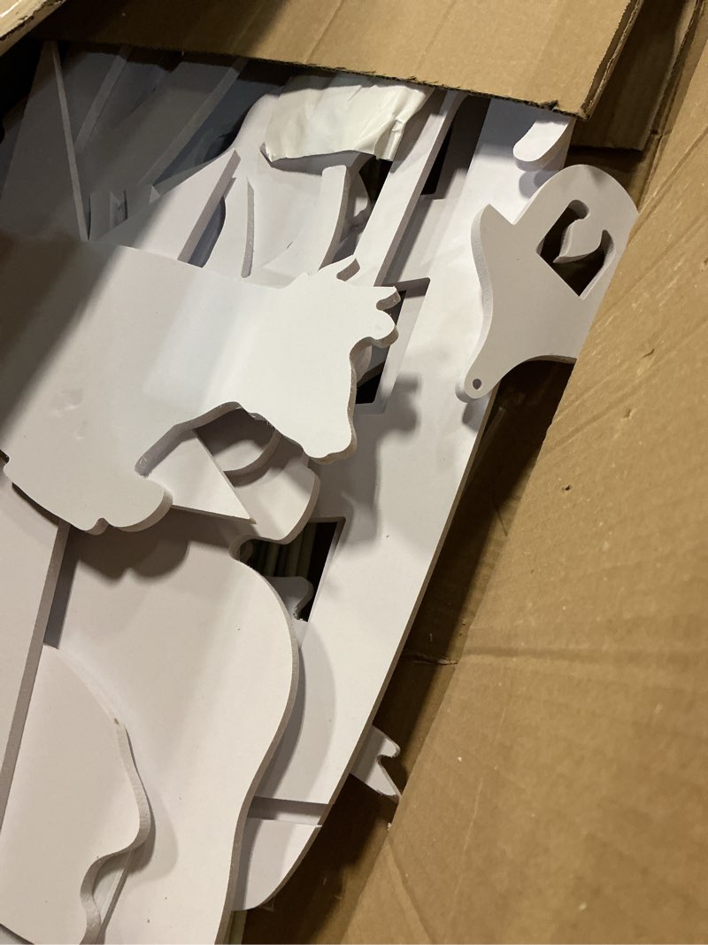 Condition photo showing As Is for Soaoo Outdoor White Nativity Scene with 2 String Lights Silhouette Yard Sign Display Water Resistant PVC Large Holy Family Yard Nativity Scene Christmas Decor for Xmas Front Lawn