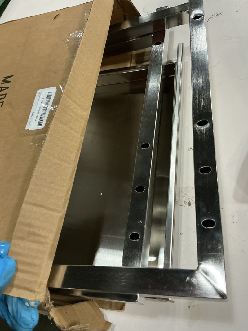 Condition photo showing As Is for Extendable Microwave Oven Rack, Microwave Shelf Adjustable Over Microwave Stand Countertop 2-Tier Stainless Steel Organizing Rack with 4 Hooks for Kitchen Utensils Tableware Storage