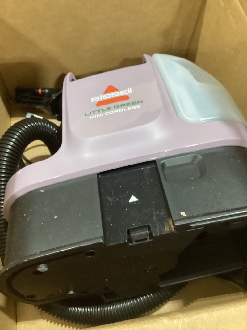 Condition photo showing Good Condition for bissell little green mini cordless portable carpet and upholstery deep cleaner, car/auto detailer, with hydrorinse self-cleaning tool and 4" tough stain tool, limited edition color dusk pink, 4015f little green mini cordless dusk