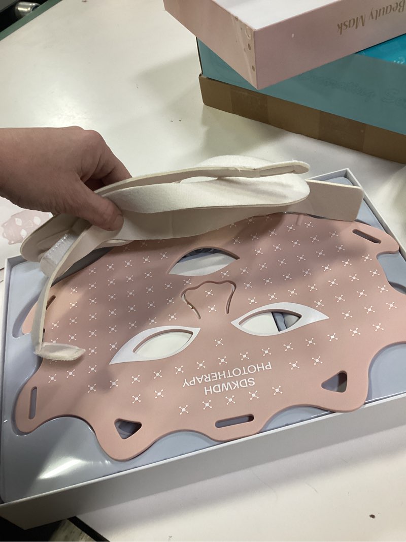 Condition photo showing New/Like New for led light therapy mask, red light therapy for face - red light for anti-aging & wrinkles, blue for acne, ir for deep repair, at-home device, fda cleared, portable & rechargeable, pink pink pu1
