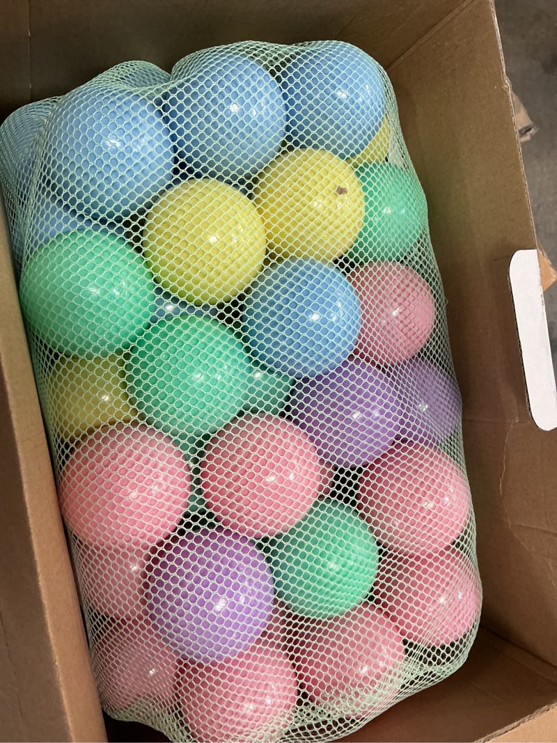 Condition photo showing Good Condition for antsy pants 100 ball pit balls, ball pit for toddlers 1-3, non-toxic materials, lightweight, 5 pastel colors, reusable storage bag, plastic balls for ball pit, sensory toys for kids 100 pack - pastel