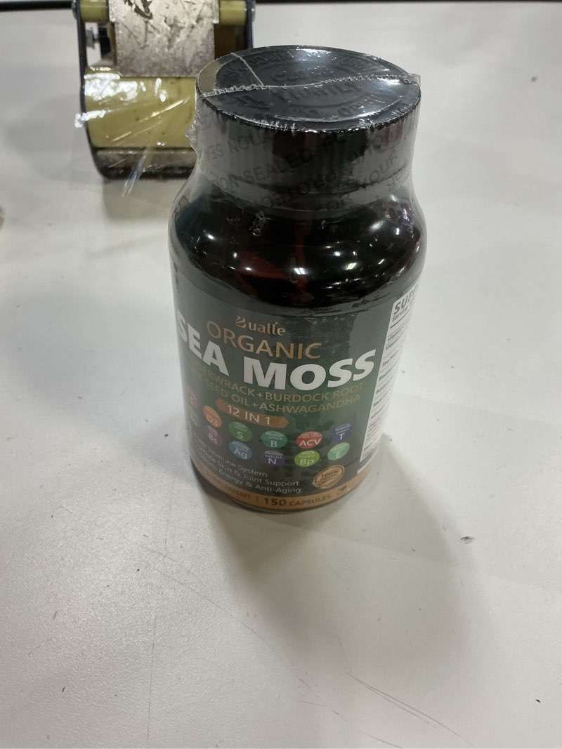 Condition photo showing New/Like New for Bualle Irish Sea Moss Capsules – Organic Sea Moss, Black Seed Oil, Ashwagandha Supplements with Bladderwrack, Ginger & Burdock Root – Supports Daily Wellness, Skin & Energy – 150 Capsules (1 Pack) 150 Count (Pack of 1) Sea Moss(exp 7/5/27)