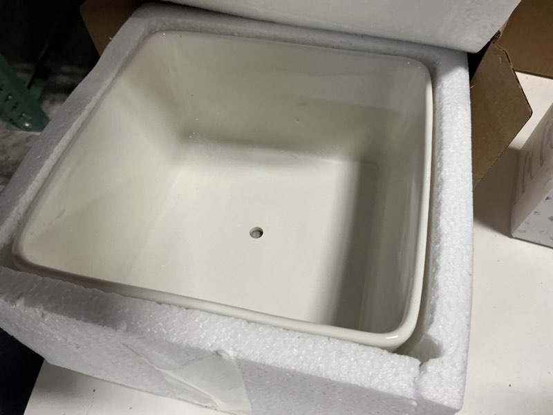Condition photo showing Good Condition for 7 inch square white ceramic succulent cactus plants planter pot with drainage bamboo tray ?large?