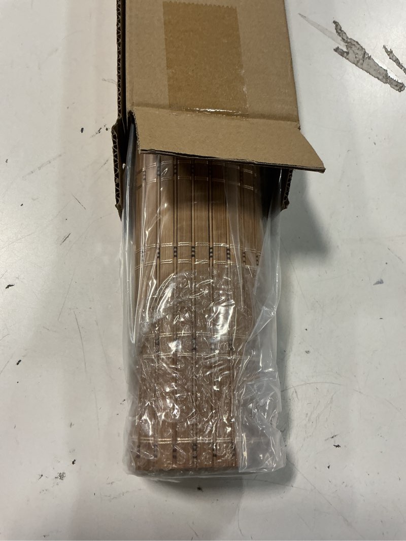 Condition photo showing Good Condition for lazblinds cordless bamboo blinds, roll up shades for windows, light filtering hanging window blinds, bamboo shades for patio indoor/outdoor porch, 27'' w x 48'' h, brown206 brown206 27'' w x 48'' h