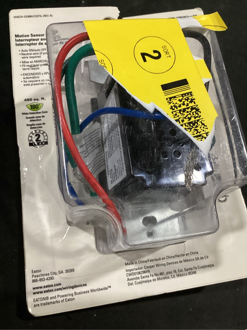 Condition photo showing As Is for eaton single-pole/3-way 5-amp occupancy motion sensor light switch, white/light almond/ivory