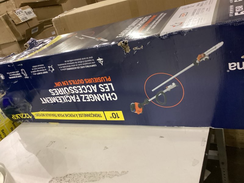 Condition photo showing New/Like New for Husqvarna 122LKP Gas Pole Saw, Multi-Purpose Tool with Pole Saw Attachment, Equipped with X-CUT Chain, 12-foot Reach Cuts Limbs up to 8 Inches Thick, 21.7CC