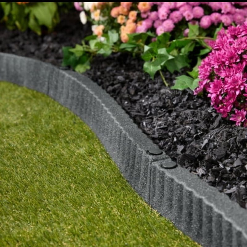 Expert Gardener 2  x 3  Gray Recycled Rubber Garden Border Landscape Edging - 18 Pack