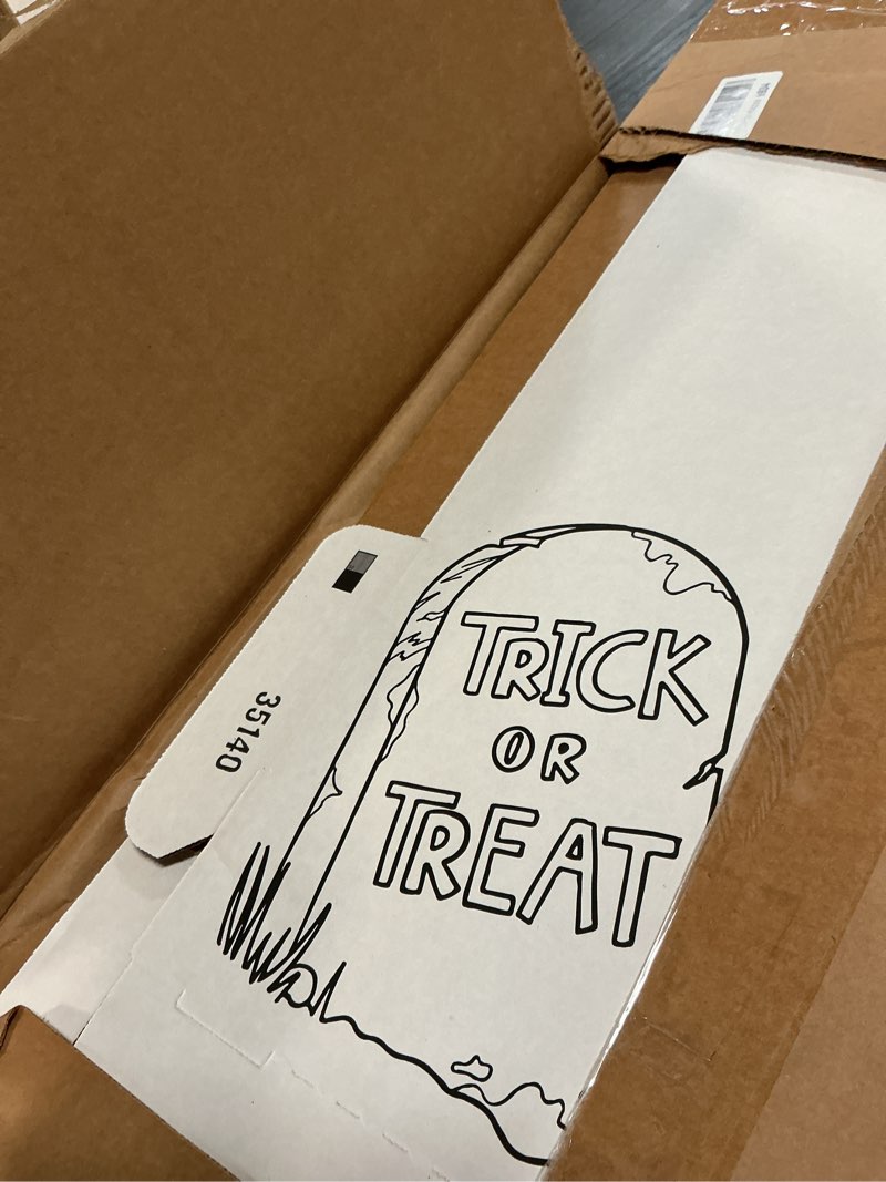Condition photo showing Good Condition for easy playhouse haunted castle - kids art & craft for indoor & outdoor fun, color, draw, doodle on halloween friends– decorate & personalize a cardboard fort, 32" x 32" x 43. 5"