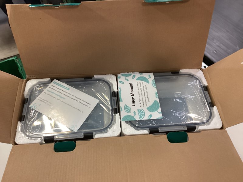 Condition photo showing New/Like New for 8 Pack 36oz Large Glass Meal Prep Containers with lids, Glass Food Storage Containers with Leak Proof Snap Lock Lids , Airtight Bento lunch Boxes, Kitchen Storage, Oven, Freezer and Dishwasher Safe Black 8 Pack 36oz