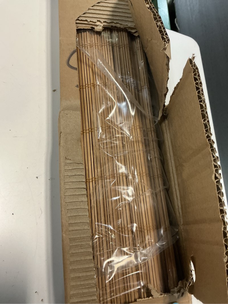 Condition photo showing New/Like New for lazblinds cordless blackout bamboo roman shades, room darkening blinds for interior windows, thermal insulated roll up bamboo blinds for home & patio, 44" w x 64" h, papara carbon blackout - papara carbon 44" w x 64" h