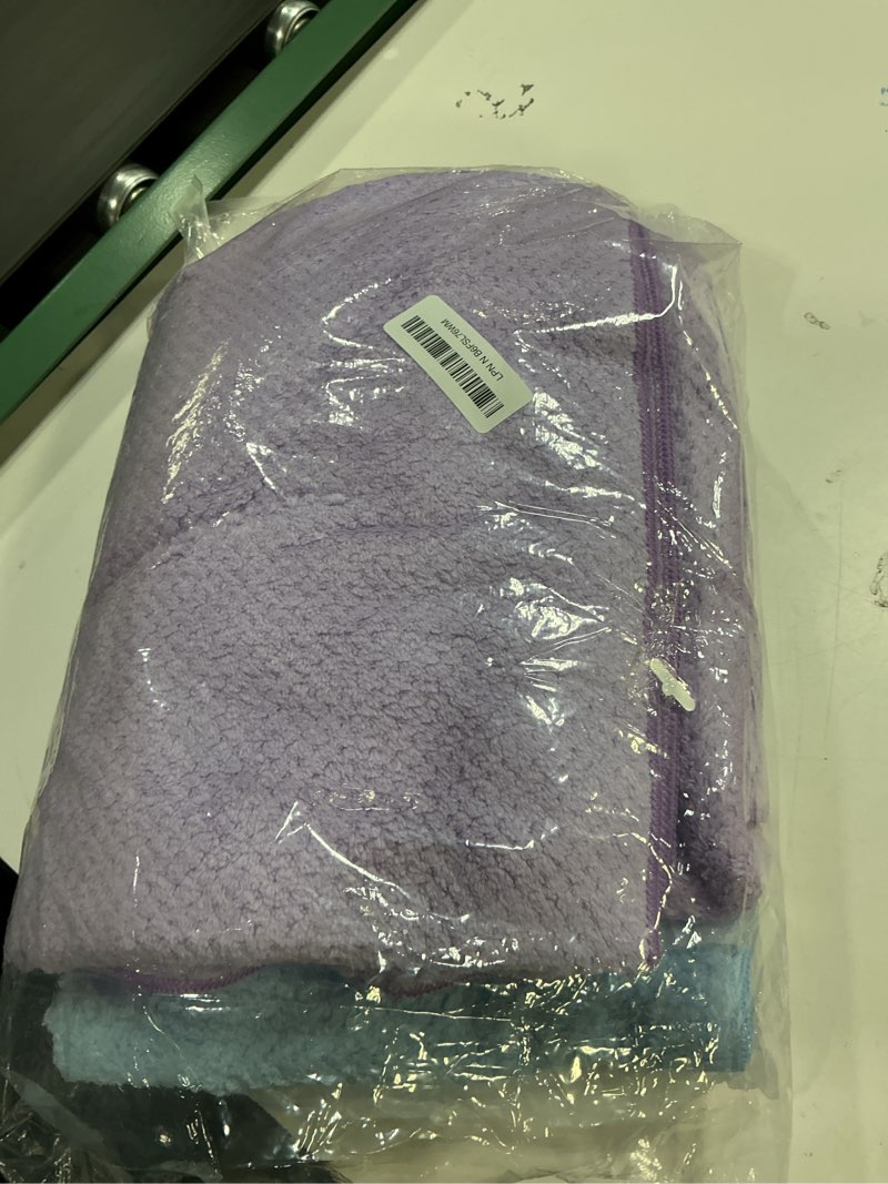 Condition photo showing Good Condition for HOMEXCEL 5 Pack Microfiber Hair Towels - 40 x 20 inches Super Soft, Fast Drying Turbans for Long, Thick, Curly Hair - Anti Frizz Wrap with Elastic Strap, Purple/Blue/Grey Purple/Blue/Grey 20 x 40 Inch 5