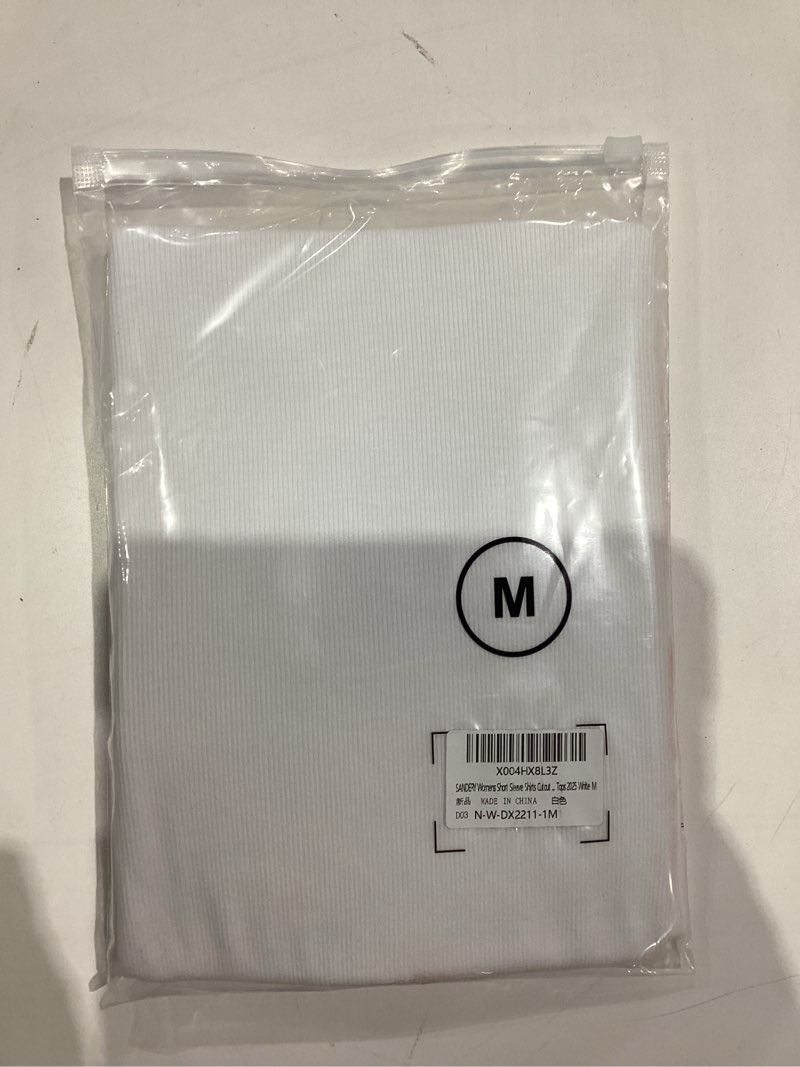 Condition photo showing New/Like New for SANDERY Womens Short Sleeve T Shirts Asymmetrical Neck Slim Fitted Ribbed Knit Trendy Basic Summer Tops 2025 White Small