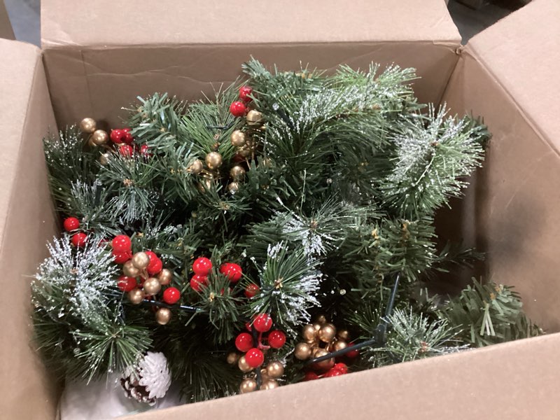 Condition photo showing As Is for ( incomplete) BLOSMON Outdoor Christmas Tree for Porch: 2 Sets 24 Inch Timer Prelit Planter Bushes with 10 Red Cardinals - Remote 60 Lights 8 Modes - Small Pot Urn Filler for Front Door Pathway Yard Decor