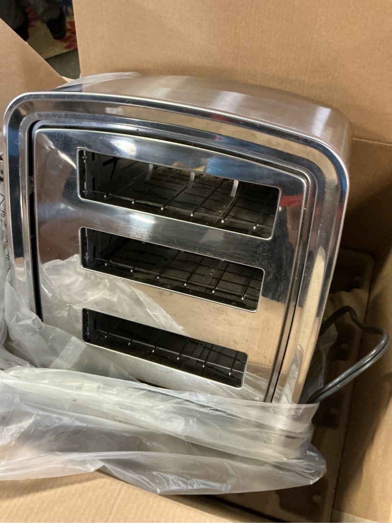 Condition photo showing As Is for GE Stainless Steel 4 Slice Toaster | Extra Wide Slots for Bagels, Breads, Waffles & More | 7 Shade Options | Countertop Kitchen Essentials | 1500 watt 4-Slice Stainless Steel