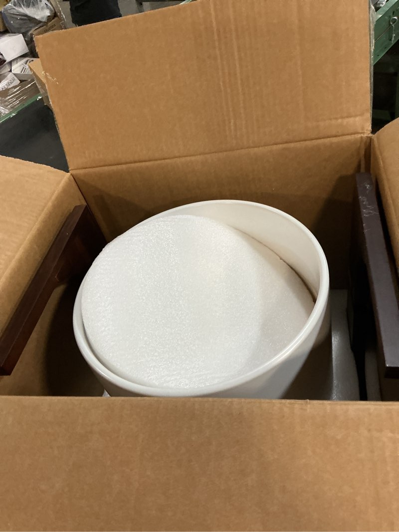 Condition photo showing Good Condition for le tauci 12 inch pots for plants with acacia wood stand, ceramic large planters for indoor plants, indoor planters for office living room, cylinder pots with drainage hole and plug, white white 12 inch