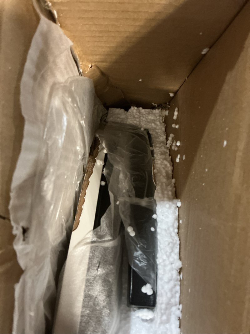 Condition photo showing As Is for Smuxee White Nesting Coffee Table Set of 2, 23.6" Round Coffee Table Wood Grain Top with Adjustable Non-Slip Feet, Industrial End Table Side Tables for Living Room Bedroom Balcony Yard 23.6"W White-black