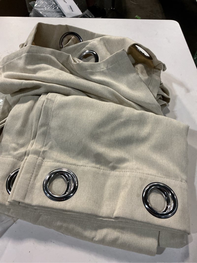 Condition photo showing Good Condition for joydeco linen curtains 96 inch length 2 panel set, light filtering curtain for living room bedroom, 52 inch wide drapes with rod pocket back tab (96" lx52 w, ivory on linen) ivory on linen 52"w x 96"l (pack of 2)