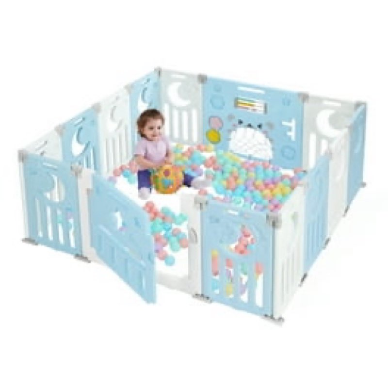 Fortella Cloud Castle Foldable Playpen, Baby Safety Play Yard with Whiteboard and Activity Wall, Indoors or Outdoors (blue, 14 Panel)