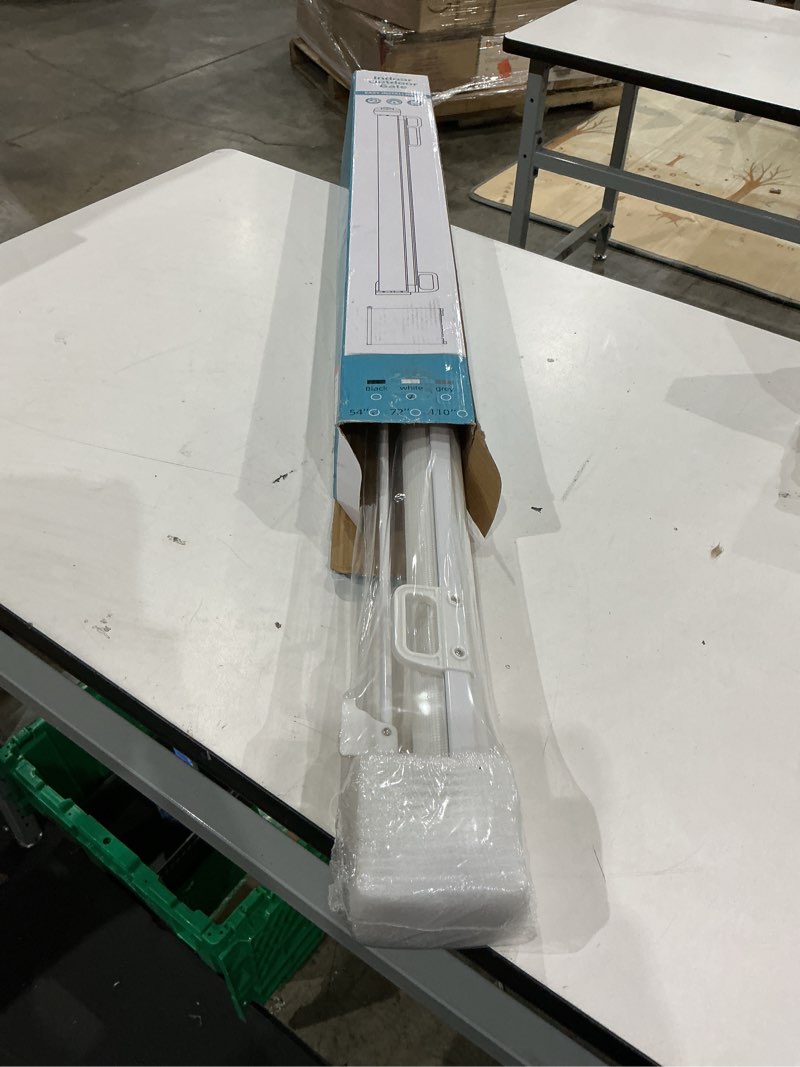 Condition photo showing New/Like New for probebi retractable dog gate for the house extends to 54" wide 34" tall, gates for baby indoor, stair gate for outdoor, staris, hallways, doorways, deck, porch, need drilling