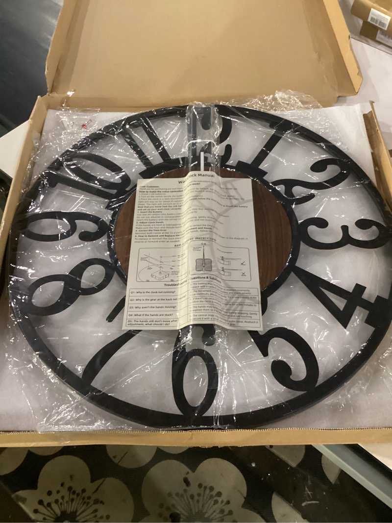 Condition photo showing Good Condition for leike large led wall clocks,silent,non ticking,battery operated rustic round modern big wood wall clock for living room, bedroom,kitchen,farmhouse,office,home decor -24" black,led,arabic number 24 in led-black wood-arabic number