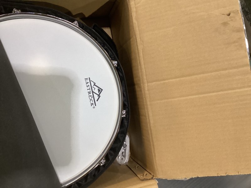 Condition photo showing New/Like New for EASTROCK Snare Drum 14X5.5 Inches for Student Beginners with Gig Bag, Drumsticks, Drum Keys, Coated Material Drum Head, Black black-without stand